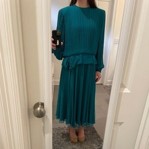 Vintage 1980s/1990s teal blouse and maxi skirt set - excellent condition size 16